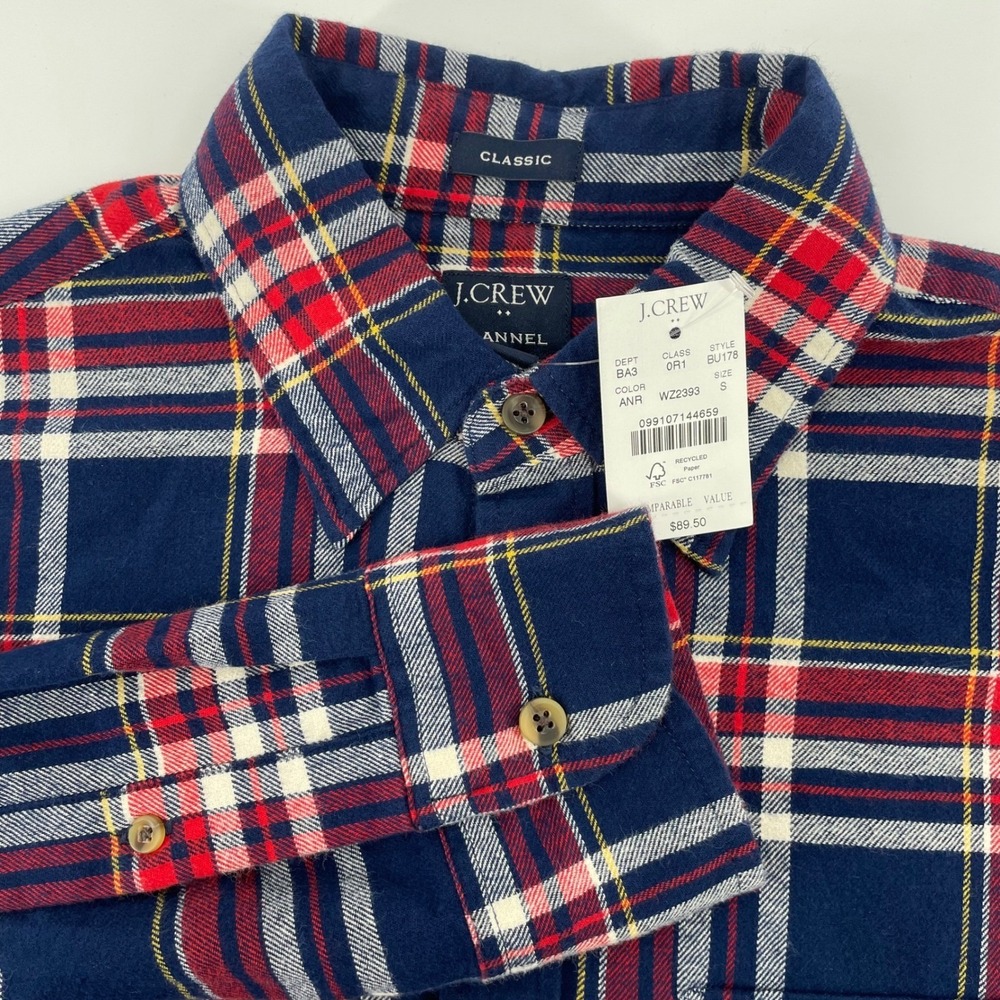 J.Crew Men's Classic Fit Flannel Shirt Navy Red Plaid BU1788 WZ2393 Small NEW